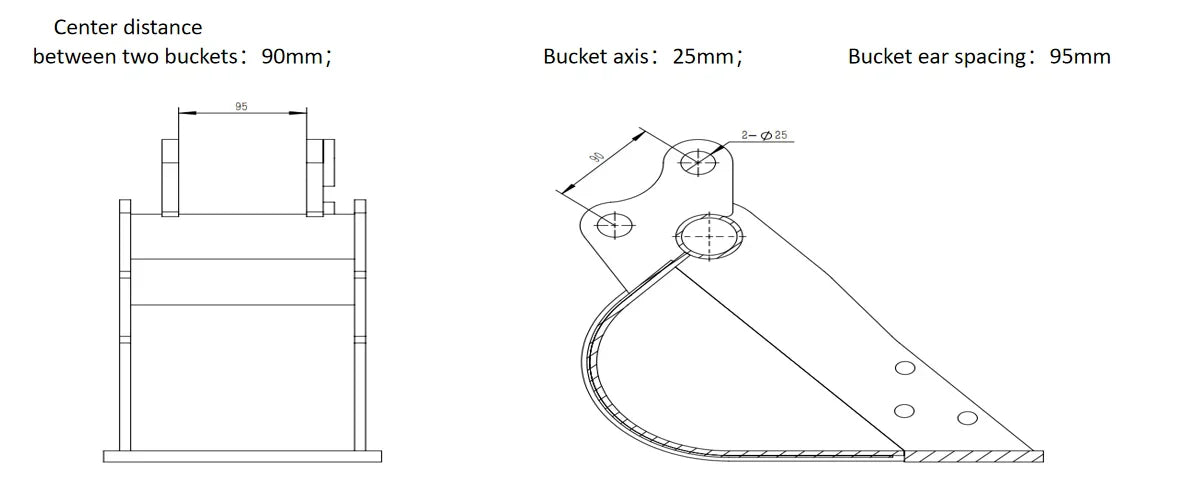 10" Bucket with teeth Digger Attachmentfor Excavators  |AGT-12EX-WD10