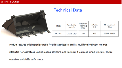 43" 4-in-1 Combo Bucket Mini Skid Steer | M-4IN1BUCKET