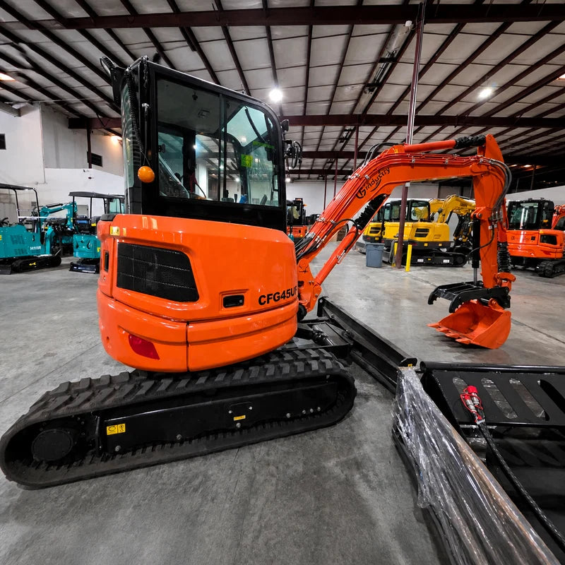 3.8 Ton Mini Excavator w/ Kubota D1703 24.4 HP Engine, 122.8" Dig Depth, A/C Cab, Hydraulic Thumb, 4-Way Dozer Blade & Quick Coupler | CFG-45UF