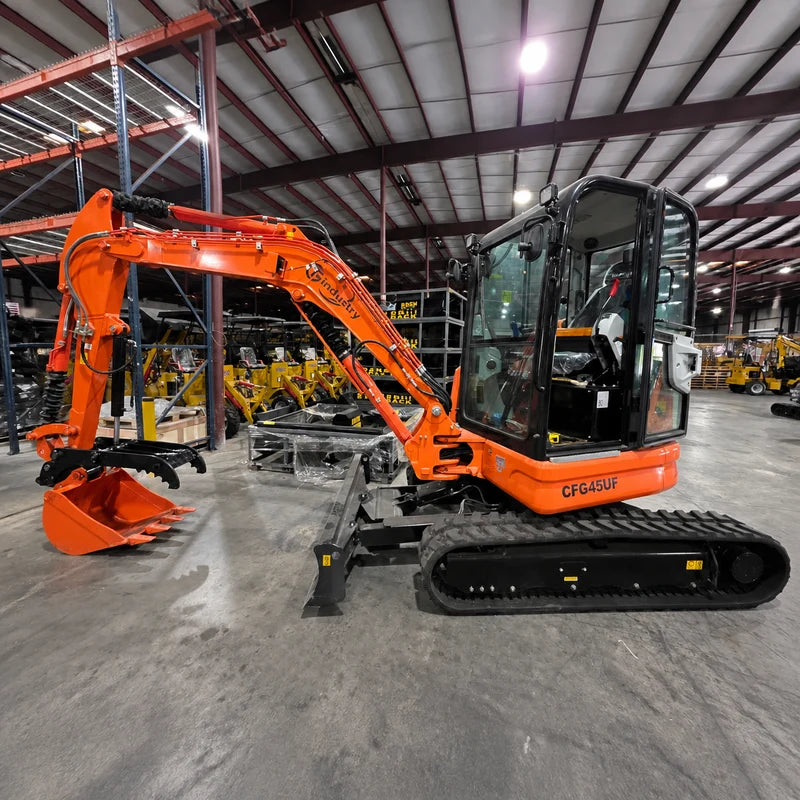 3.8 Ton Mini Excavator w/ Kubota D1703 24.4 HP Engine, 122.8" Dig Depth, A/C Cab, Hydraulic Thumb, 4-Way Dozer Blade & Quick Coupler | CFG-45UF