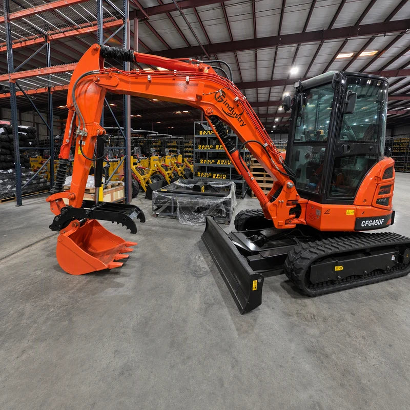 3.8 Ton Mini Excavator w/ Kubota D1703 24.4 HP Engine, 122.8" Dig Depth, A/C Cab, Hydraulic Thumb, 4-Way Dozer Blade & Quick Coupler | CFG-45UF