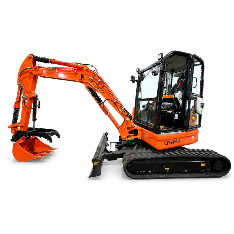 3.8 Ton Mini Excavator w/ Kubota D1703 24.4 HP Engine, 122.8" Dig Depth, A/C Cab, Hydraulic Thumb, 4-Way Dozer Blade & Quick Coupler | CFG-45UF