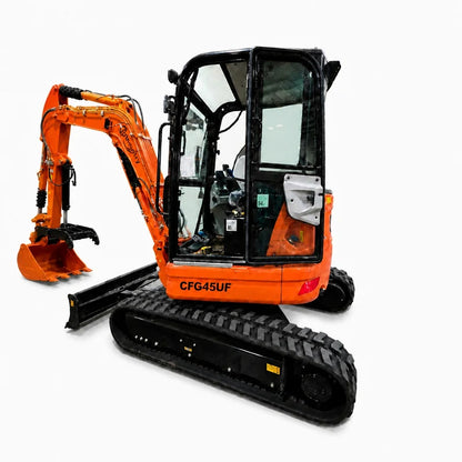3.8 Ton Mini Excavator w/ Kubota D1703 24.4 HP Engine, 122.8" Dig Depth, A/C Cab, Hydraulic Thumb, 4-Way Dozer Blade & Quick Coupler | CFG-45UF