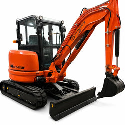 3.8 Ton Mini Excavator w/ Kubota D1703 24.4 HP Engine, 122.8" Dig Depth, A/C Cab, Hydraulic Thumb, 4-Way Dozer Blade & Quick Coupler | CFG-45UF