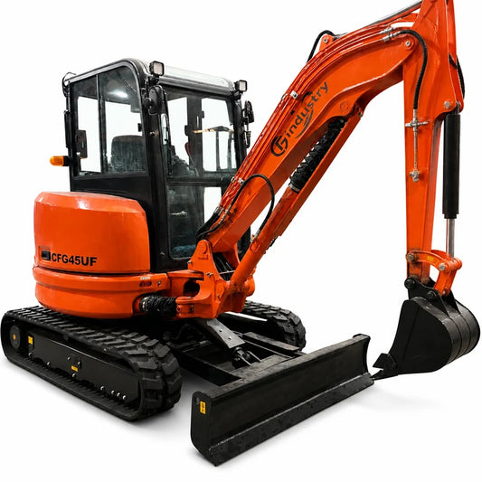 3.8 Ton Mini Excavator w/ Kubota D1703 24.4 HP Engine, 122.8" Dig Depth, A/C Cab, Hydraulic Thumb, 4-Way Dozer Blade & Quick Coupler | CFG-45UF