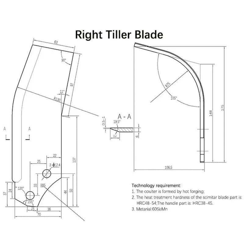 Agtindustrial 20PCS Rotary Tiller Blades L-Tines Replacement Fit for TAS74, TAS81 | LDZC-TS