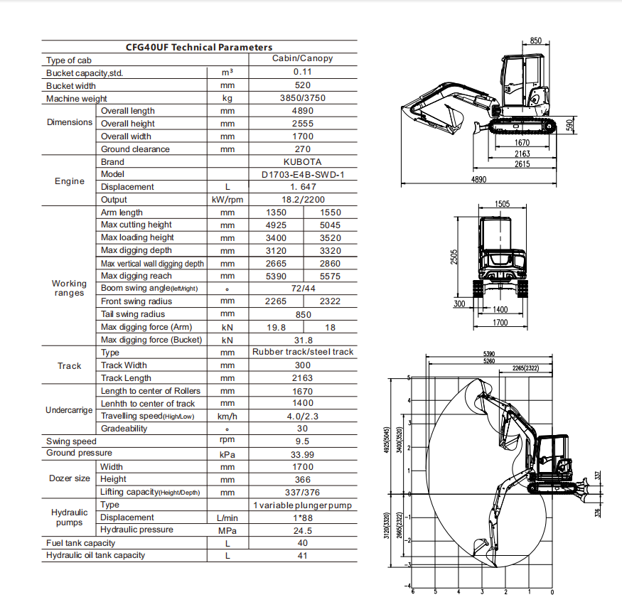 4-Ton Mini Excavator with Kubota Engine With Hydraulic Thumb | CFG-40UF