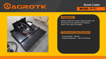 AGT 35in Mini Skid Steer Brush Cutter with 2 Blades Loader Attachments | M-RC