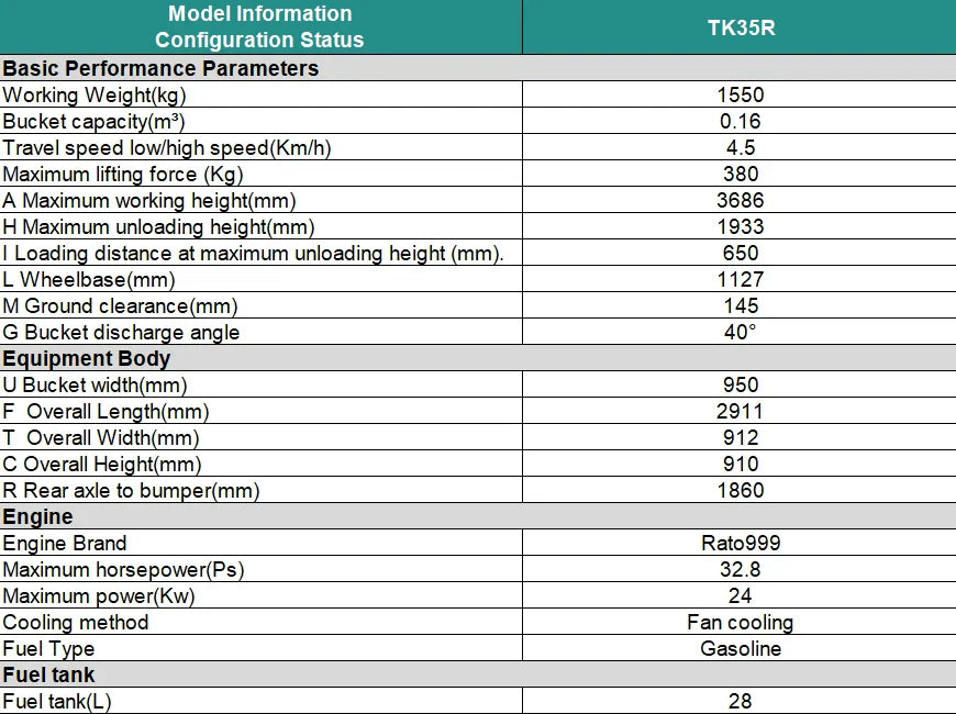 Agrotk 1.5ton Mini Skid Steer Track Loader 32.8HP Gasoline RATO 999 Engine | TK35R
