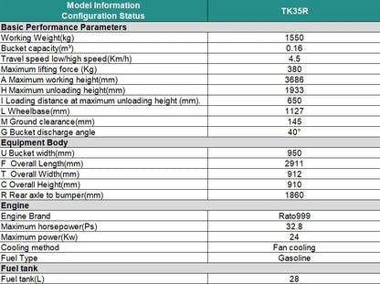 Agrotk 1.5ton Mini Skid Steer Track Loader 32.8HP Gasoline RATO 999 Engine | TK35R