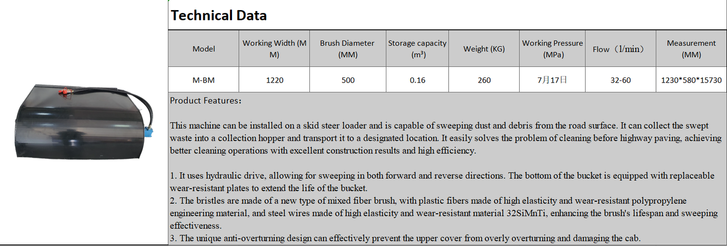 Broom Sweeper Attachment for Mini Skid Steers | M-BM